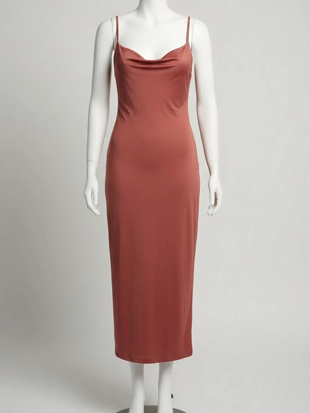 VIBE COWL NECK MIDI SLIP DRESS